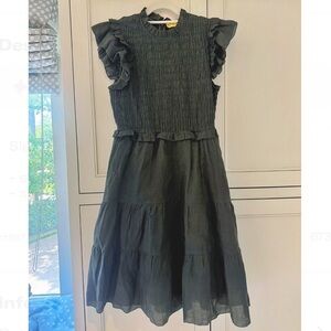 Sea New York Green Smocked Too Ruffle Sleeves Midi Dress size 6